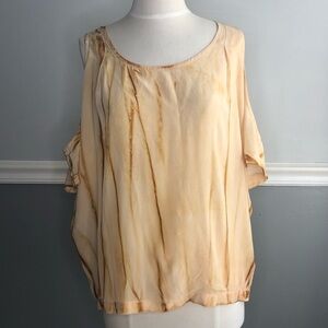 Gypsy 05 100% Silk Cold Shoulder Tie Dye Top, Size XS